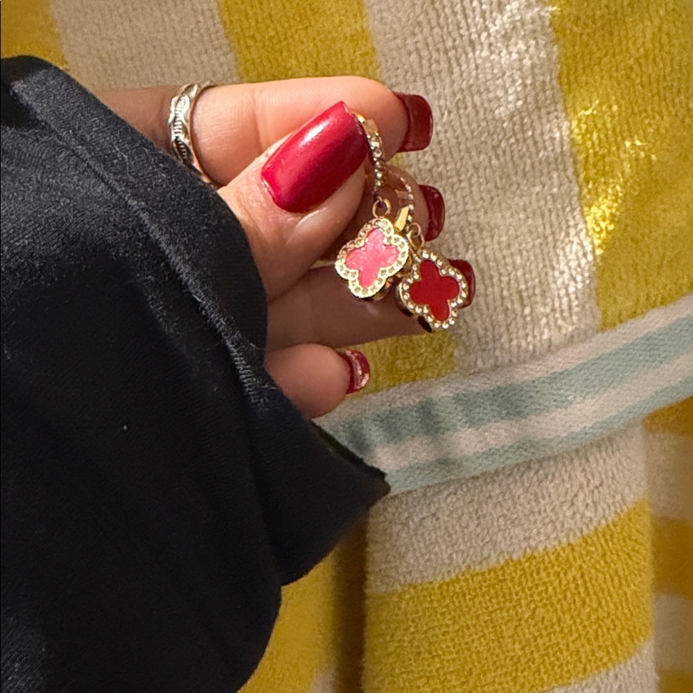 Elegant Gold and Red Clover Earrings